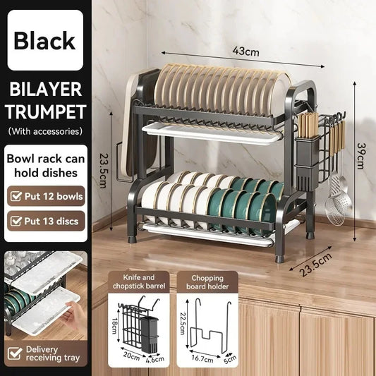 Modculina 2-Tier Dish Drying Rack – Rust-Proof Drainboard with Utensil Holder